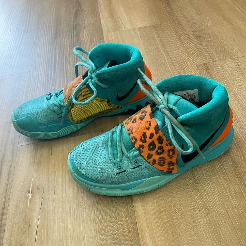 Nike Kyrie 6 Oracle Aqua Black Opti Yellow Total Orange Mid Top Youth Size 5.5